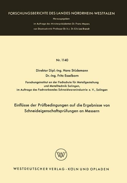 Produktbild: Einfl&uuml;sse der Pr&uuml;fbedingungen auf die Ergebnisse von Schneideigenschaftspr&uuml;fungen an Messern