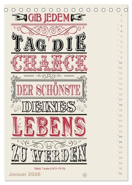 Produktbild: Die sch&ouml;nsten Lebensweisheiten Typo - Kalender (Tischkalender 2026 DIN A5 hoch), CALVENDO Monatskalender
