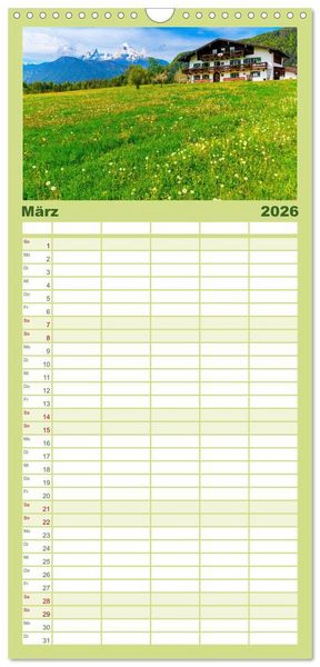 Produktbild: Familienplaner 2026 - Urlaub im Berchtesgadener Land mit 5 Spalten (Wandkalender, 21 x 45 cm) CALVENDO