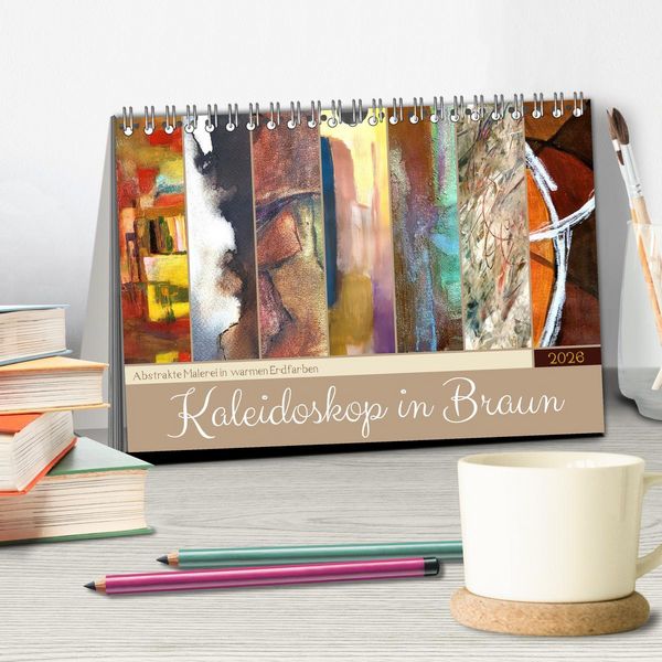 Produktbild: Kaleidoskop in Braun - Abstrakte Malerei in warmen Erdfarben (Tischkalender 2026 DIN A5 quer), CALVENDO Monatskalender