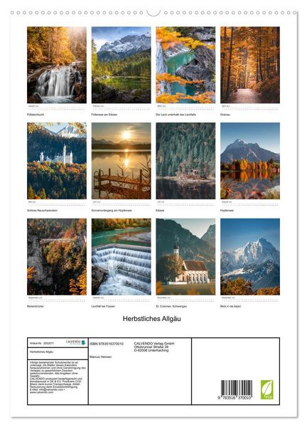 Produktbild: Herbstliches Allg&auml;u (Wandkalender 2026 DIN A2 hoch), CALVENDO Monatskalender