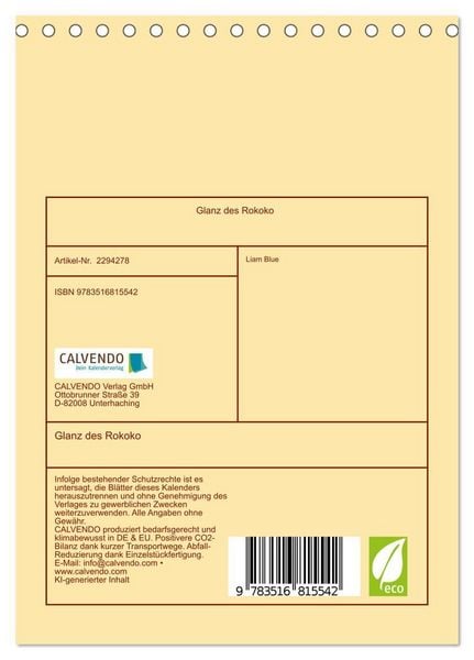 Produktbild: Glanz des Rokoko (Tischkalender 2027 DIN A5 hoch), CALVENDO Monatskalender