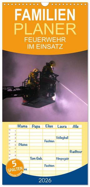 Produktbild: Familienplaner 2026 - FEUERWEHR IM EINSATZ mit 5 Spalten (Wandkalender, 21 x 45 cm) CALVENDO