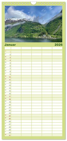 Produktbild: Familienplaner 2026 - Norwegens wundersch&ouml;ne Fjorde mit 5 Spalten (Wandkalender, 21 x 45 cm) CALVENDO
