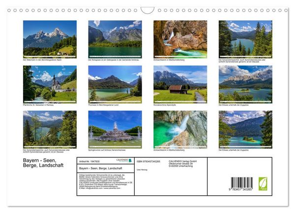 Produktbild: Bayern - Seen, Berge, Landschaft (Wandkalender 2026 DIN A3 quer), CALVENDO Monatskalender