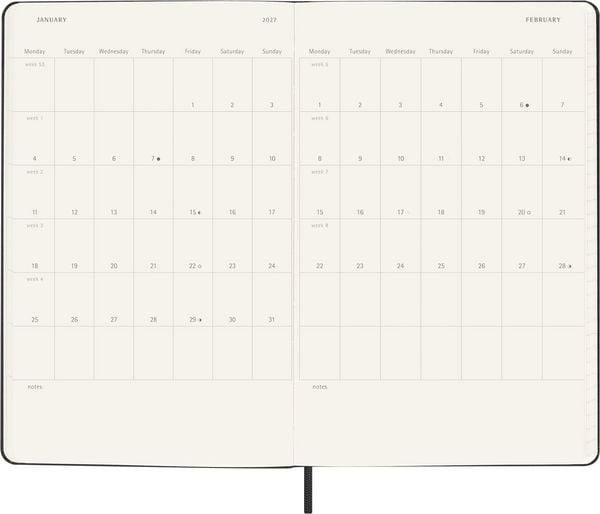 Produktbild: Moleskine 18 Monate Wochenkalender 2026/2027, L/A5, 1 Wo = 2 Seiten, Horizontal, Fester Einband, Schwarz