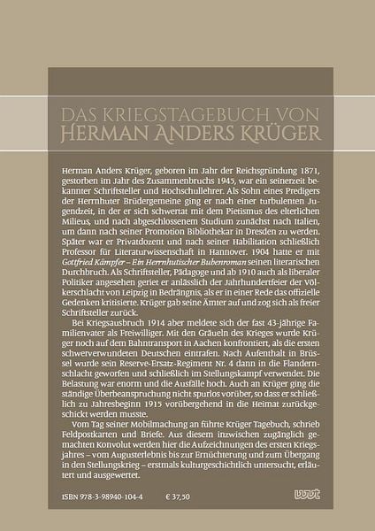 Produktbild: Das Kriegstagebuch von Herman Anders Kr&uuml;ger: Augusterlebnis und Stellungskrieg 1914