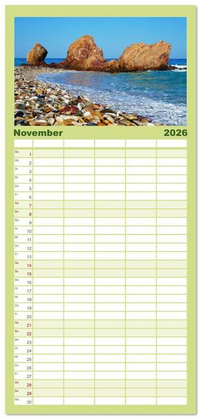 Produktbild: Familienplaner 2026 - Samos - gr&uuml;ne Perle in der &Auml;g&auml;is mit 5 Spalten (Wandkalender, 21 x 45 cm) CALVENDO