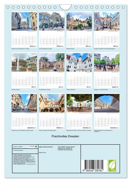 Produktbild: Prachtvolles Dresden (Wandkalender 2026 DIN A4 hoch), CALVENDO Monatskalender