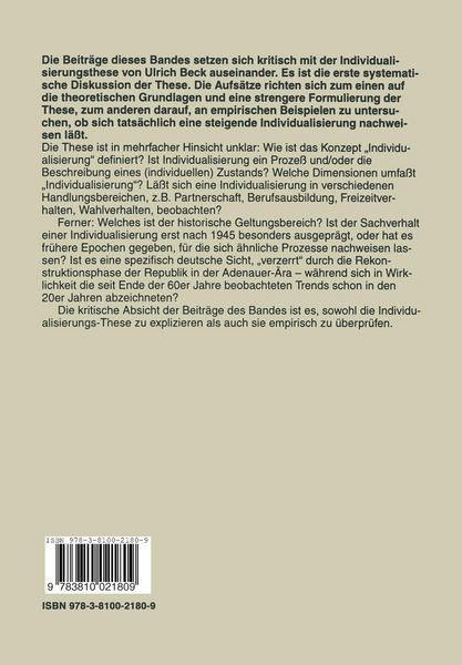 Produktbild: Die Individualisierungs-These