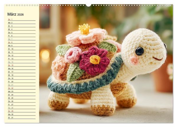 Produktbild: Kleine Freunde aus Wolle. Zauberhaft geh&auml;kelte Tierchen (hochwertiger Premium Wandkalender 2026 DIN A2 quer), Kunstdruck in Hochglanz