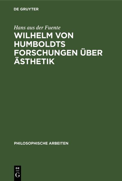Produktbild: Wilhelm von Humboldts Forschungen &uuml;ber &Auml;sthetik