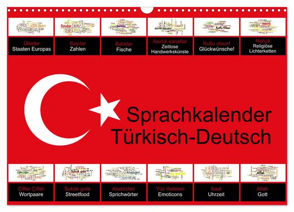 Sprachkalender Türkisch-Deutsch (Wandkalender 2026 DIN A3 quer), CALVENDO Monatskalender