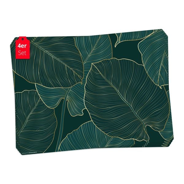 Produktbild: Tischsetmacher Tischsets Tropische Bl&auml;tter mit Goldadern, aus hochwertigem Vinyl (4 St&uuml;ck), 44 x 32 cm