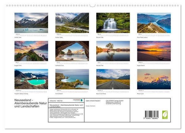 Produktbild: Neuseeland - Atemberaubende Natur und Landschaften (hochwertiger Premium Wandkalender 2026 DIN A2 quer), Kunstdruck in Hochglanz