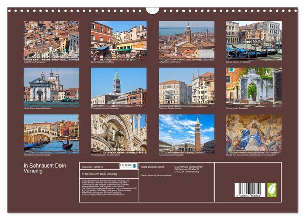 Produktbild: In Sehnsucht Dein Venedig (Wandkalender 2026 DIN A3 quer), CALVENDO Monatskalender