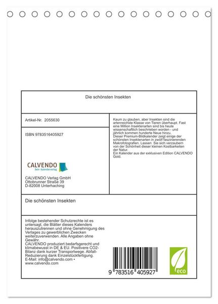 Produktbild: Die sch&ouml;nsten Insekten (Tischkalender 2026 DIN A5 hoch), CALVENDO Monatskalender