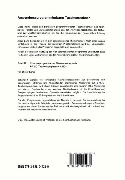 Produktbild: Standardprogramme der Netzwerkanalyse f&uuml;r BASIC-Taschencomputer (CASIO)