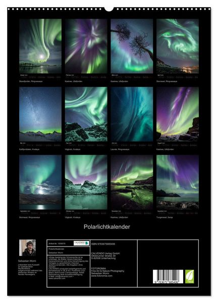 'Polarlichtkalender (hochwertiger Premium Wandkalender 2024 DIN A2 hoch), Kunstdruck in 