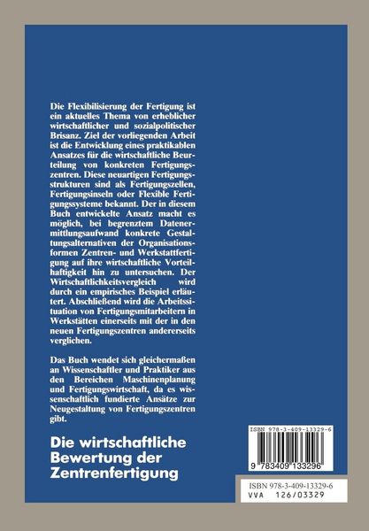 Produktbild: Die wirtschaftliche Bewertung der Zentrenfertigung