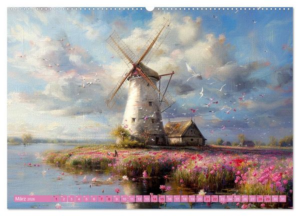 Produktbild: Windgefl&uuml;ster-M&uuml;hlenimpressionen (Wandkalender 2026 DIN A2 quer), CALVENDO Monatskalender