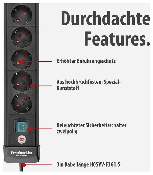 Produktbild: Brennenstuhl 1951100100 Steckdosenleiste mit Schalter 10fach Schwarz Schutzkontakt 1 St.