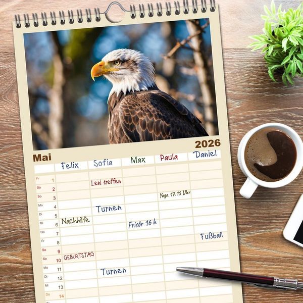 Produktbild: Familienplaner 2026 - Majest&auml;tische Wei&szlig;kopfseeadler - Der K&ouml;nig der L&uuml;fte mit 5 Spalten (Wandkalender, 21 x 45 cm) CALVENDO