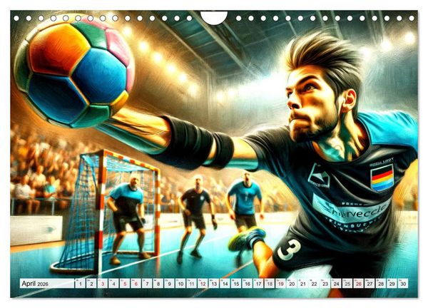 Produktbild: Handball Impressionismus, K&uuml;nstlerische Handballaktionen im KI-Pinselstrich (Wandkalender 2026 DIN A4 quer), CALVENDO Monatskalender