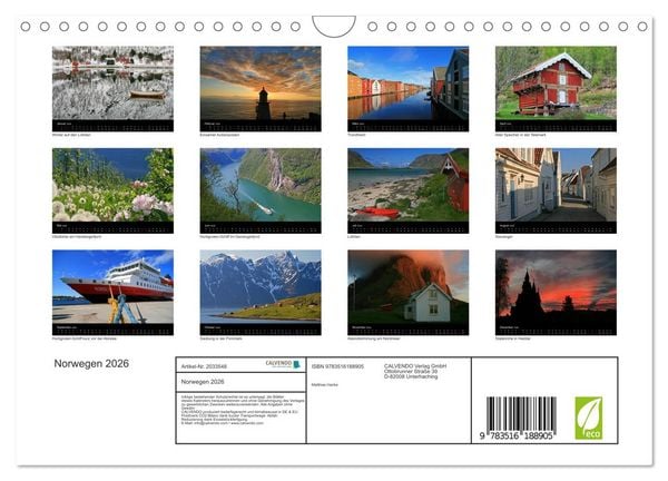 Produktbild: Norwegen 2026 (Wandkalender 2026 DIN A4 quer), CALVENDO Monatskalender