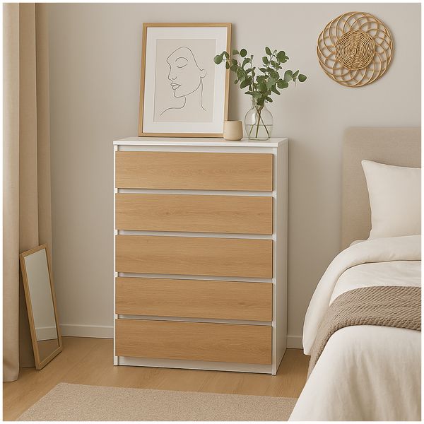 HTI-Living Kommode Weiß-Artisaneiche mit 5 grifflosen Schubladen Sideboard