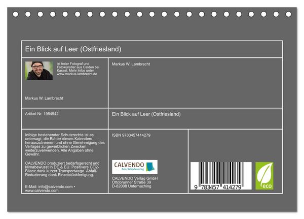 Produktbild: Ein Blick auf Leer (Ostfriesland) (Tischkalender 2026 DIN A5 quer), CALVENDO Monatskalender
