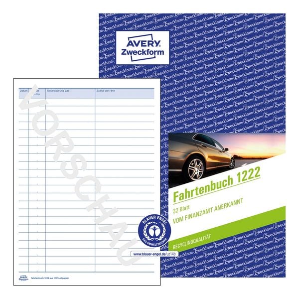 Produktbild: AVERY Zweckform Fahrtenbuch f&uuml;r PKW 64 Seiten 682 Fahrten DIN A5 32 Blatt