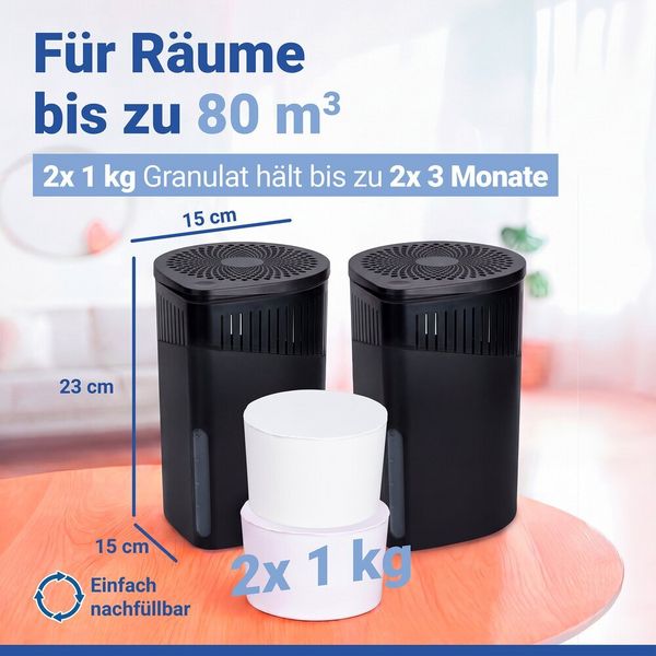 Produktbild: Raumentfeuchter Mod. Drop Schwarz 1000 g, 2er Set, f&uuml;r R&auml;ume bis ca. 80 m&sup3;
