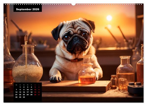 Produktbild: Mopszauber - S&uuml;&szlig;e M&ouml;pse begleiten durchs Jahr (hochwertiger Premium Wandkalender 2026 DIN A2 quer), Kunstdruck in Hochglanz
