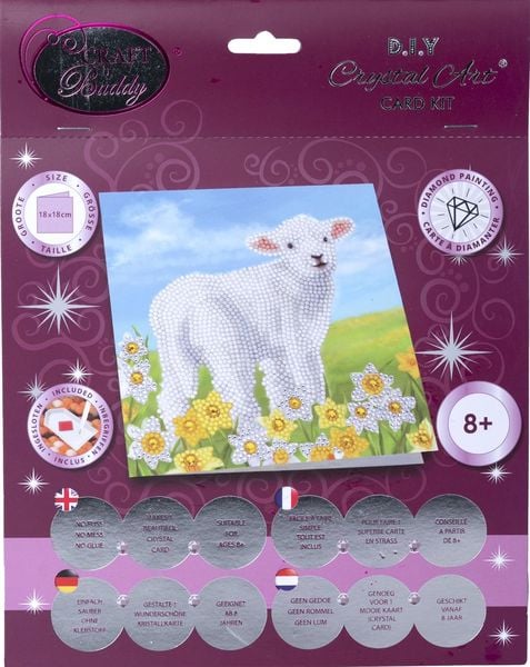 Produktbild: Craft Buddy CCK-A99 - Crystal Art Card Kit, Little Lamb, Schaf, 18x18cm, Kristall-Kunstkarte, Diamond Painting