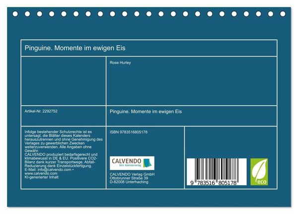 Produktbild: Pinguine. Momente im ewigen Eis (Tischkalender 2027 DIN A5 quer), CALVENDO Monatskalender