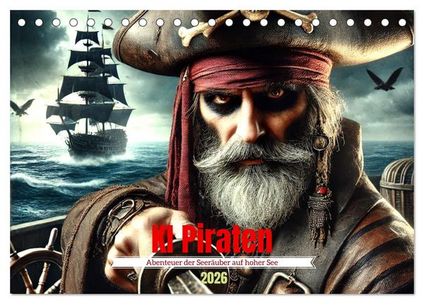 Produktbild: KI Piraten - Abenteuer der Seer&auml;uber auf hoher See (Tischkalender 2026 DIN A5 quer), CALVENDO Monatskalender