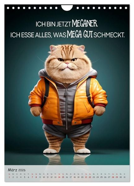 Produktbild: COOLE KATZEN Spr&uuml;cheklopfer (Wandkalender 2026 DIN A4 hoch), CALVENDO Monatskalender