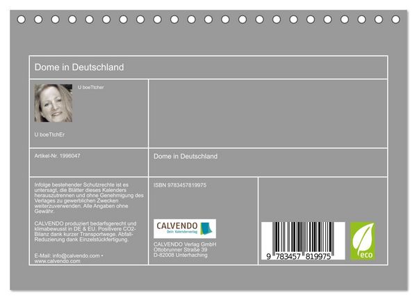 Produktbild: Dome in Deutschland (Tischkalender 2026 DIN A5 quer), CALVENDO Monatskalender