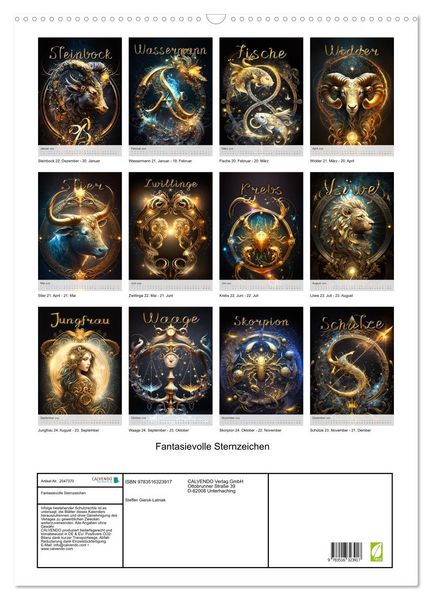 Produktbild: Fantasievolle Sternzeichen (Wandkalender 2026 DIN A2 hoch), CALVENDO Monatskalender