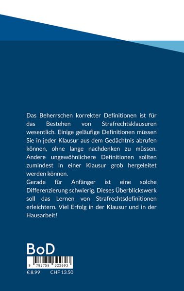 Produktbild: Definitionen und Begriffserkl&auml;rungen f&uuml;r die Strafrechtsklausur