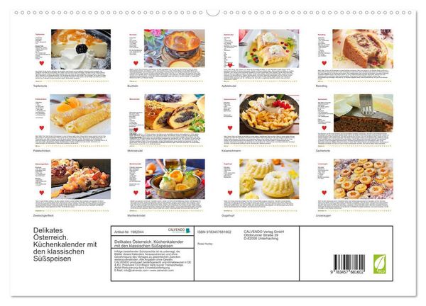 Produktbild: Delikates &Ouml;sterreich. K&uuml;chenkalender mit den klassischen S&uuml;&szlig;speisen (hochwertiger Premium Wandkalender 2026 DIN A2 quer), Kunstdruck in Hochglanz