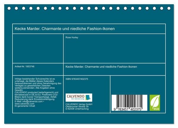 Produktbild: Kecke Marder. Charmante und niedliche Fashion-Ikonen (Tischkalender 2026 DIN A5 quer), CALVENDO Monatskalender