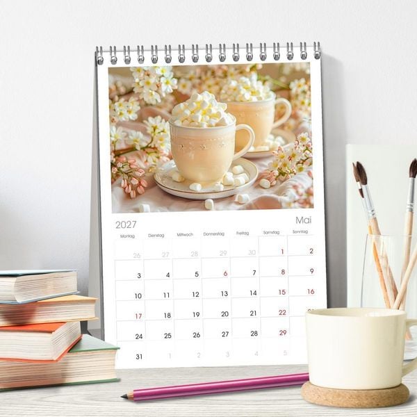 Produktbild: Tischplaner 2027 - Cappuccino, Latte und mehr - Der gro&szlig;e Kaffeekalender (A5 Tischkalender zum Aufstellen) CALVENDO