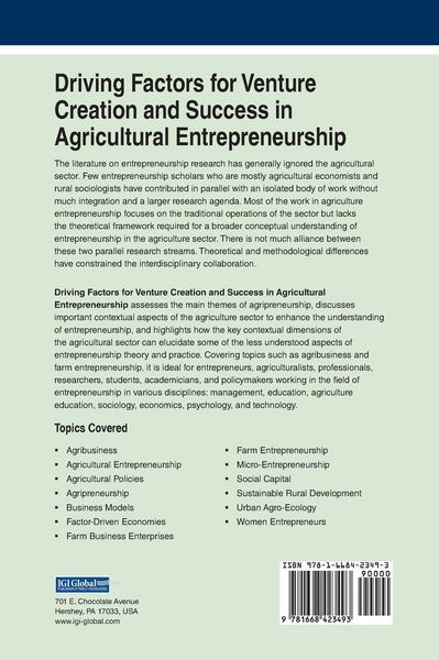 Produktbild: Driving Factors for Venture Creation and Success in Agricultural Entrepreneurship