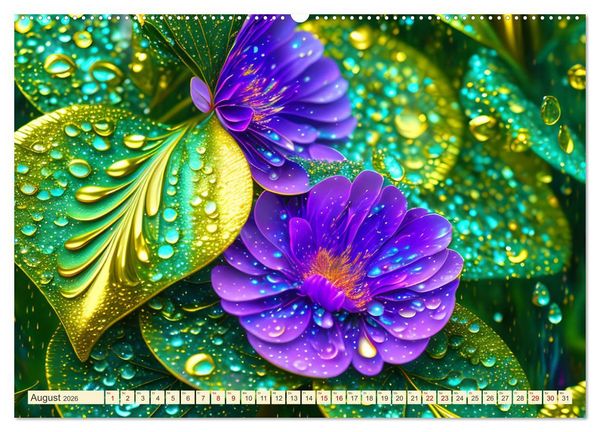 Produktbild: Lieblingsblumen mit goldenen Akzenten (hochwertiger Premium Wandkalender 2026 DIN A2 quer), Kunstdruck in Hochglanz