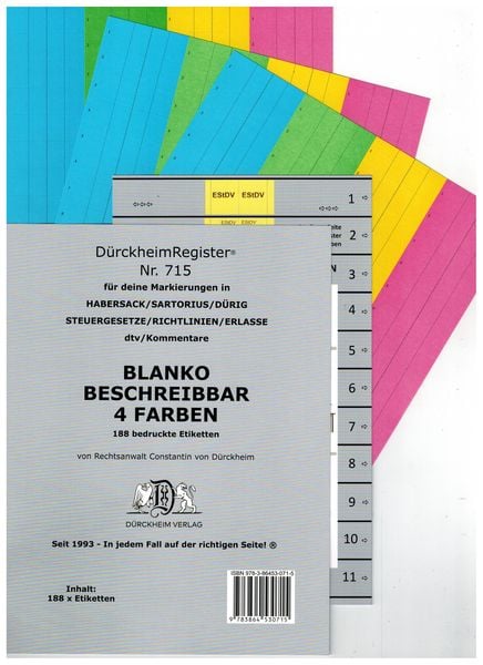 DürckheimRegister BLANKO-FARBE Beschreibbar für Gesetzestexte mit Stichworten, Gebundene Ausgabe von Constantin Dürckheim, Dürckheim Verlag,