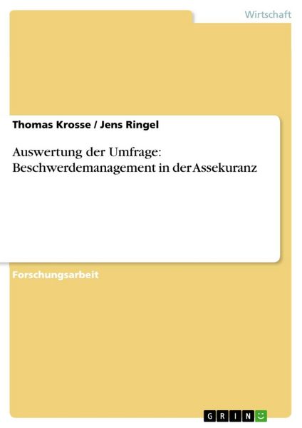 Produktbild: Auswertung der Umfrage: Beschwerdemanagement in der Assekuranz