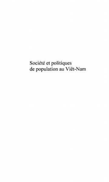 Produktbild: Societe Et Politiques De Population Au Viet-Nam