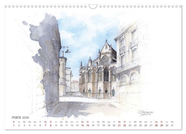 Produktbild: BORDEAUX, promenade dessin&eacute;e (Calendrier mural 2026 DIN A3 vertical), CALVENDO calendrier mensuel